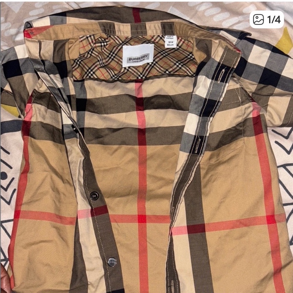 Burberry Beige and Red Plaid Shirt